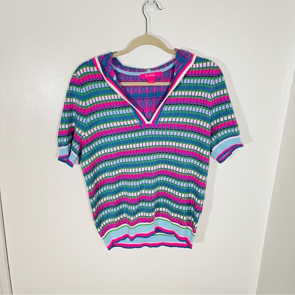 Lilly Pulitzer Avington Sweater Hoodie Short SET Turquoise Shore Athleisure Rare - Picture 2 of 12